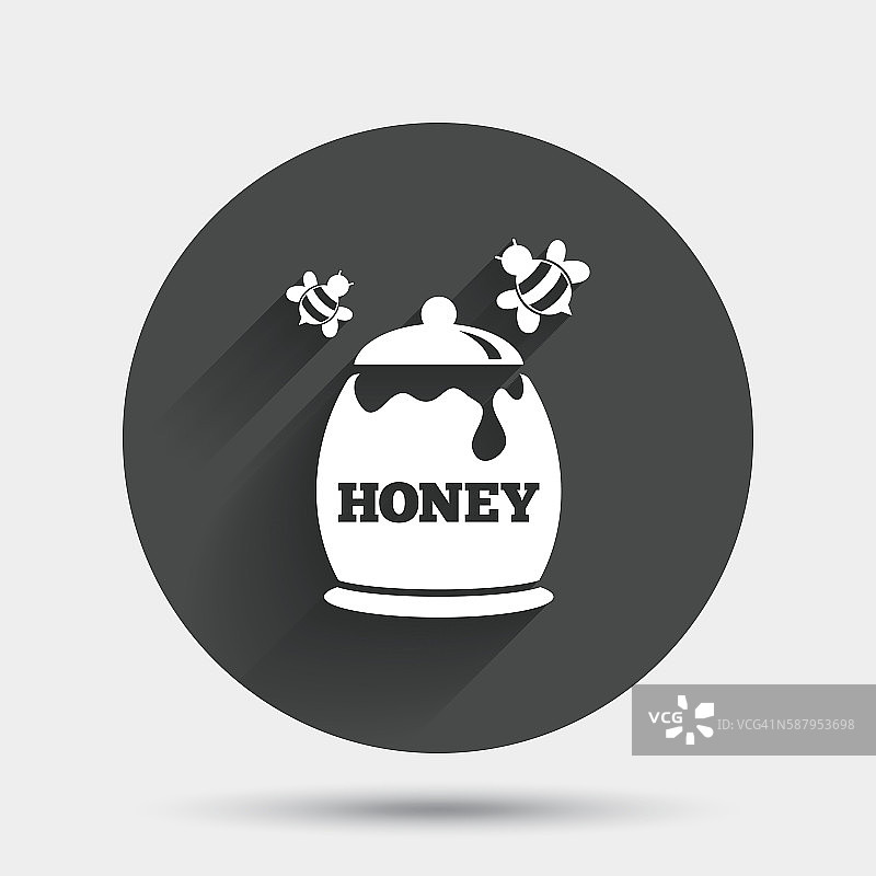 蜂蜜在锅标志图标。甜蜜的天然食品。图片素材