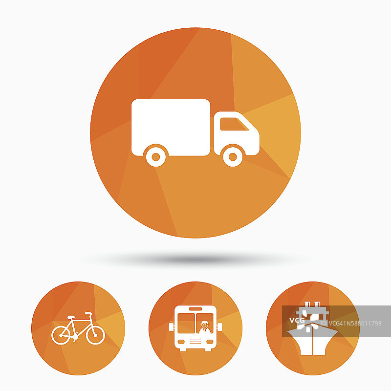 运输图标。卡车、自行车、公共汽车和轮船。图片素材