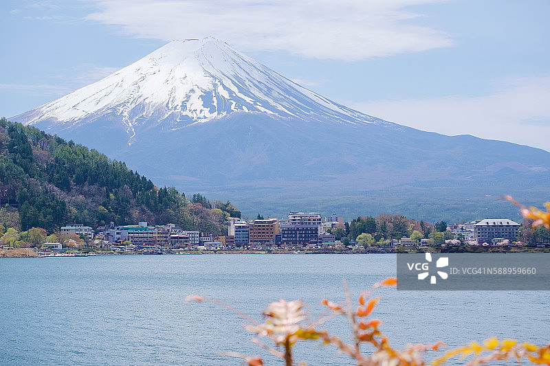 川口千子湖上的富士山图片素材