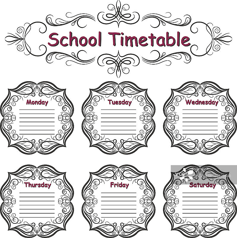 每周学校作息时间表。时间表。图片素材