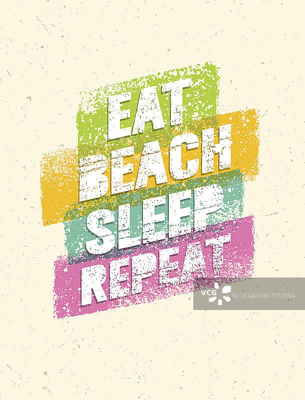 吃饭，海滩，睡觉，重复。动机报价说明图片素材