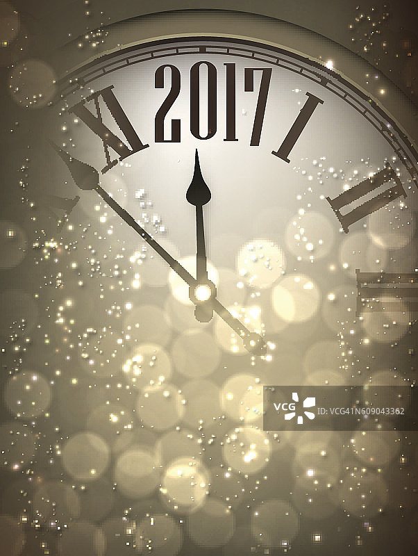 2017年新年背景与时钟。图片素材