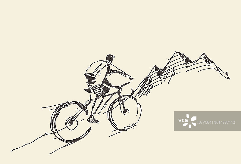草图骑自行车站在山顶矢量图片素材