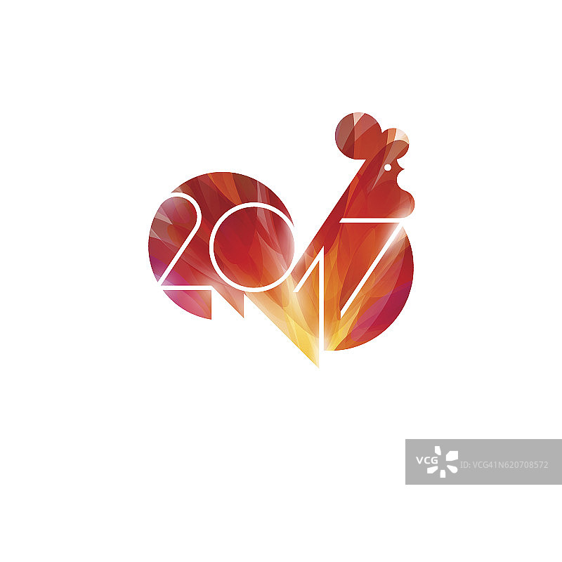 新年设计与红火公鸡的剪影图片素材