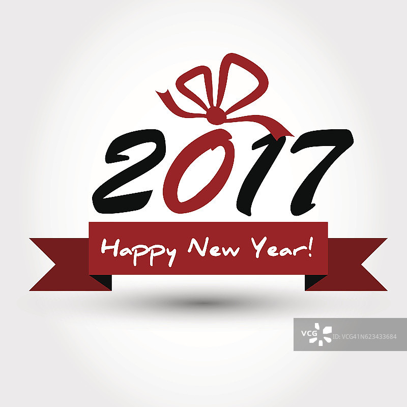 2017年的新年概念与大红丝带图片素材