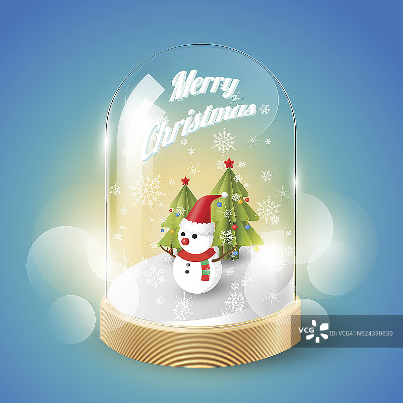 圣诞快乐，玻璃圆顶的雪人，等距视图，矢量图片素材