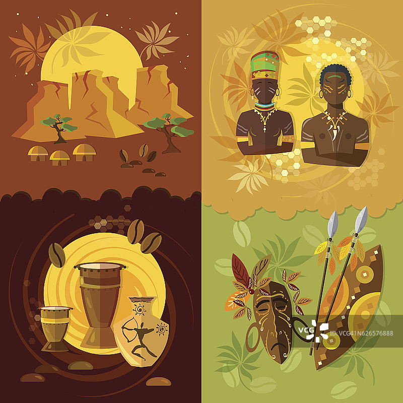 非洲设置，文化和传统矢量插图图片素材