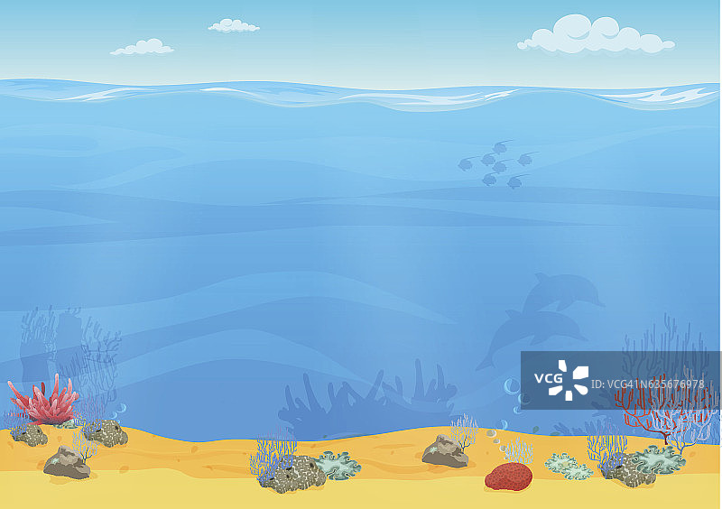 游戏设计的卡通海底背景。水下空无缝图片素材