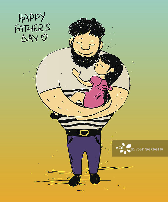 小女儿拥抱爸爸的父亲节卡片。图片素材
