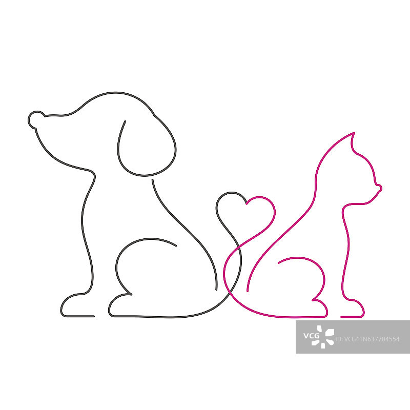 可爱的猫和狗细线图标图片素材