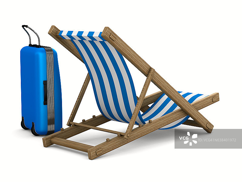 白色背景上的帆布躺椅和行李。孤立的三维图像图片素材