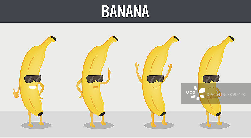 香蕉。有趣的卡通水果。有机食品。向量图片素材