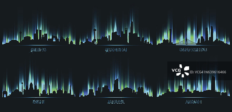 霓虹城市天际线，北京，上海，广州图片素材