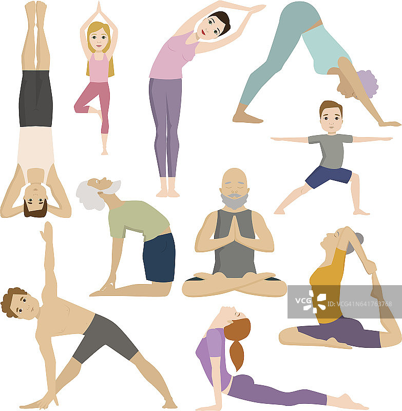 人们在健身俱乐部练瑜伽课矢量性格图片素材