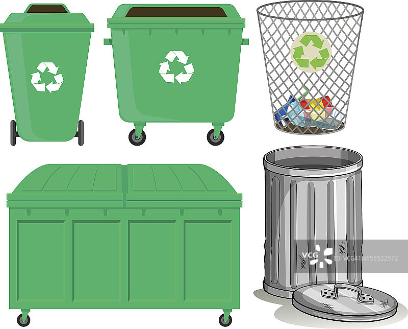 有回收标志的绿色垃圾桶图片素材