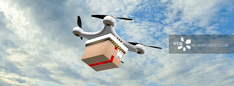 无人机Quadrocopter递送包裹-自动无人机递送图片素材
