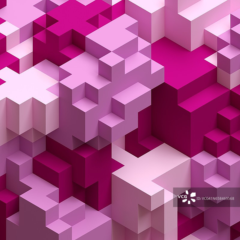 三维渲染，抽象几何背景，彩色构造器，逻辑游戏，立方马赛克，等角墙纸，粉色结构，立方体图片素材