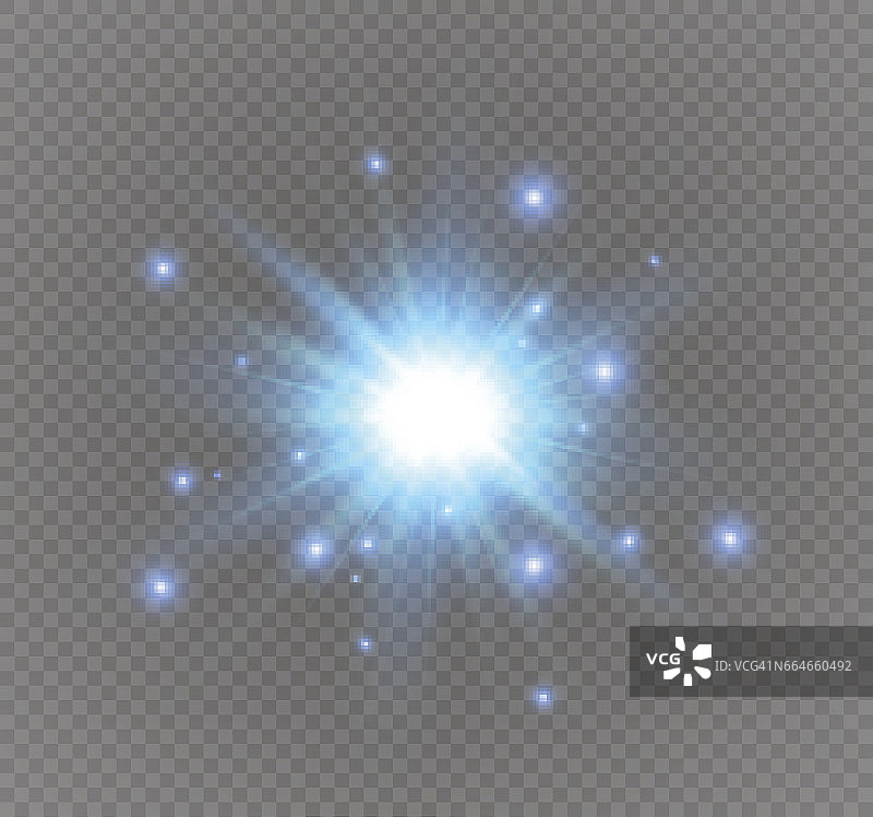 星星在一个透明的背景，光效果，矢量插图。突然灵光一图片素材