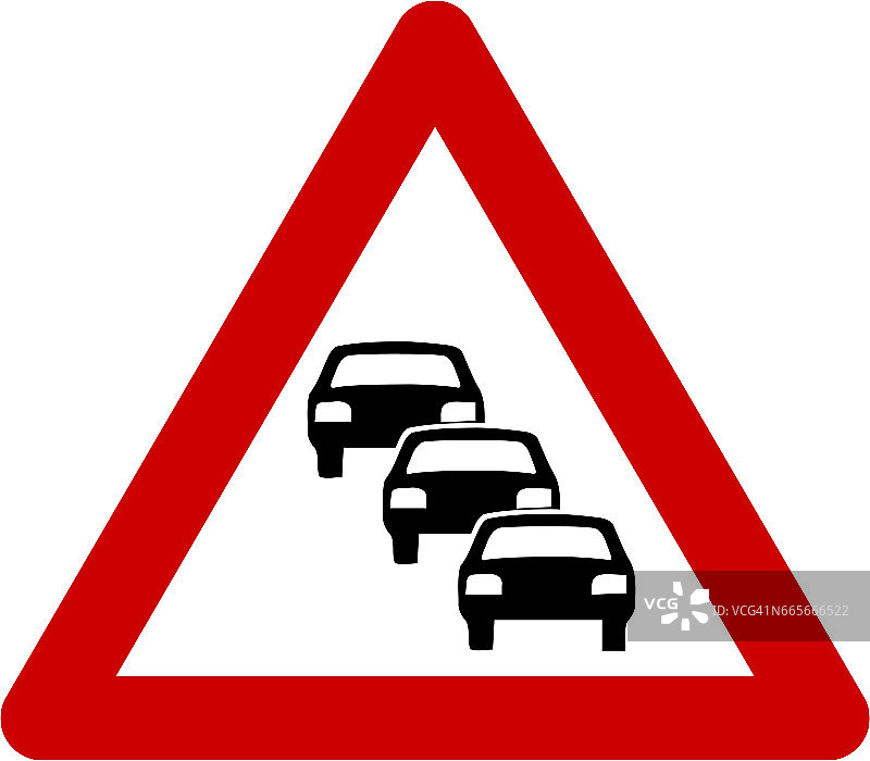 警示标志与交通排队图片素材
