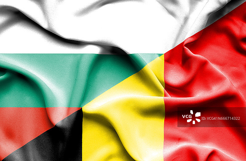 飘扬着比利时和保加利亚的国旗图片素材