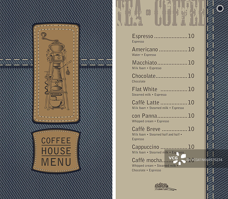 咖啡店菜单上的牛仔背景与价格图片素材