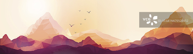 几何山和日落背景全景-矢量插图图片素材