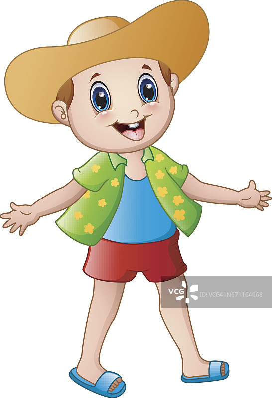 快乐男孩卡通与夏天的衣服和一顶帽子图片素材