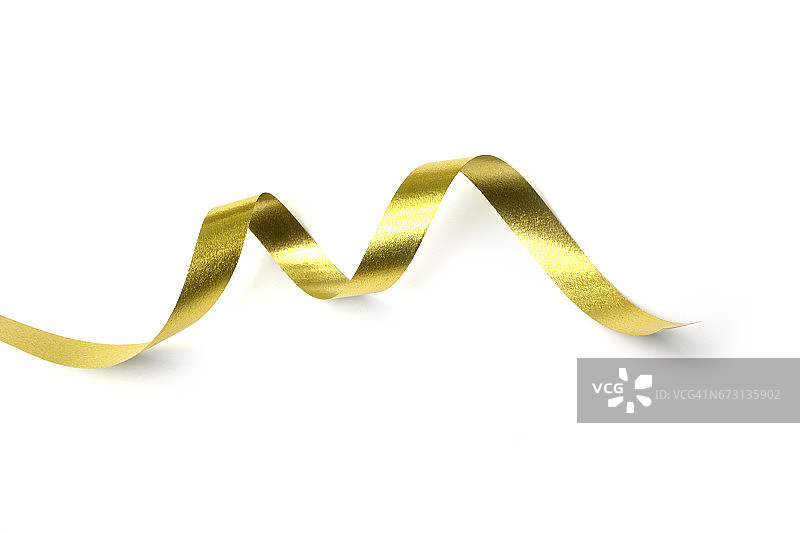 螺旋状的金色丝带孤立在白色的背景上。图片素材