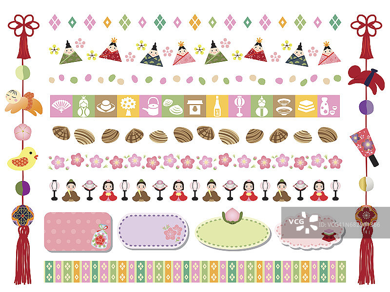 日本玩偶节“女儿节”线和横幅设置图片素材