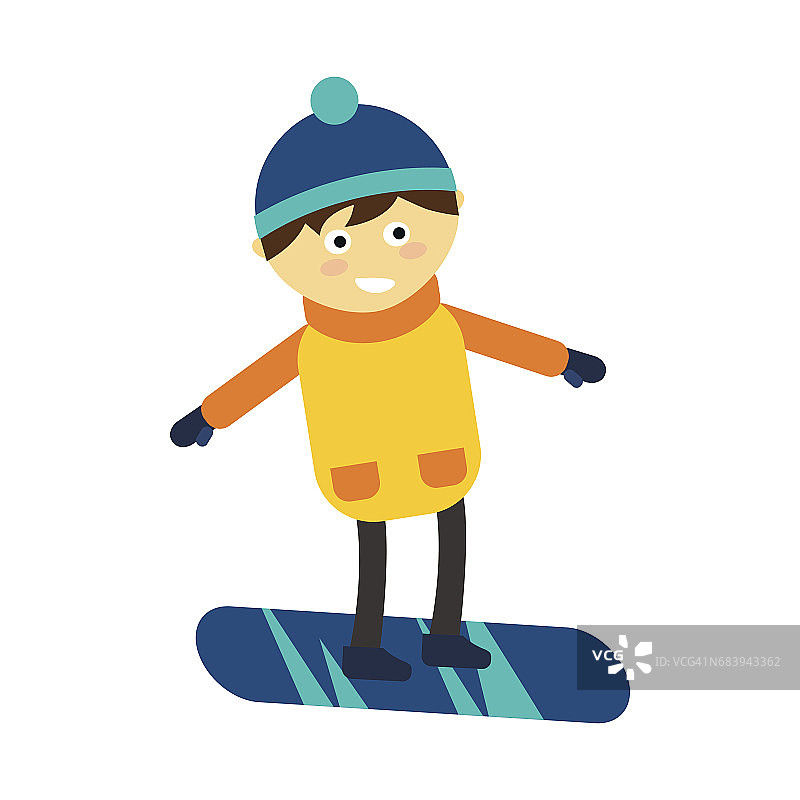 圣诞男孩玩滑雪冬季游戏快乐休闲矢量插画图片素材