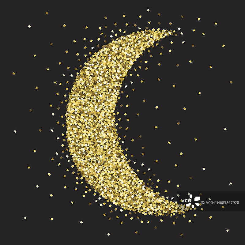 金色的星星闪闪发光的大月亮装饰图片素材