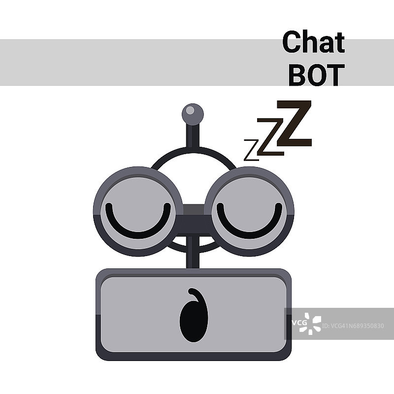 卡通机器人脸睡觉可爱的情感聊天机器人图标图片素材
