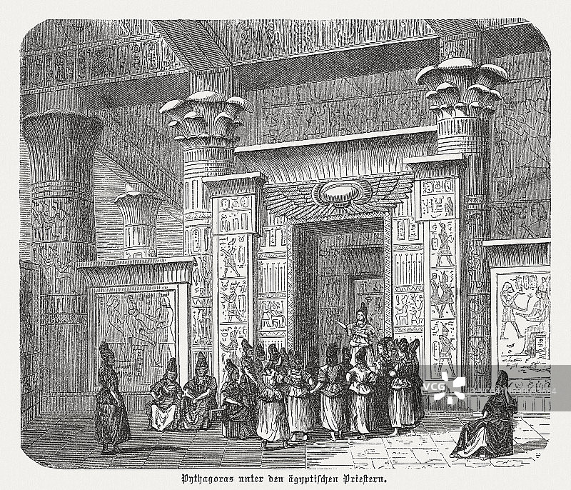 在毕达哥拉斯的埃及祭司中，木刻，出版于1880年图片素材