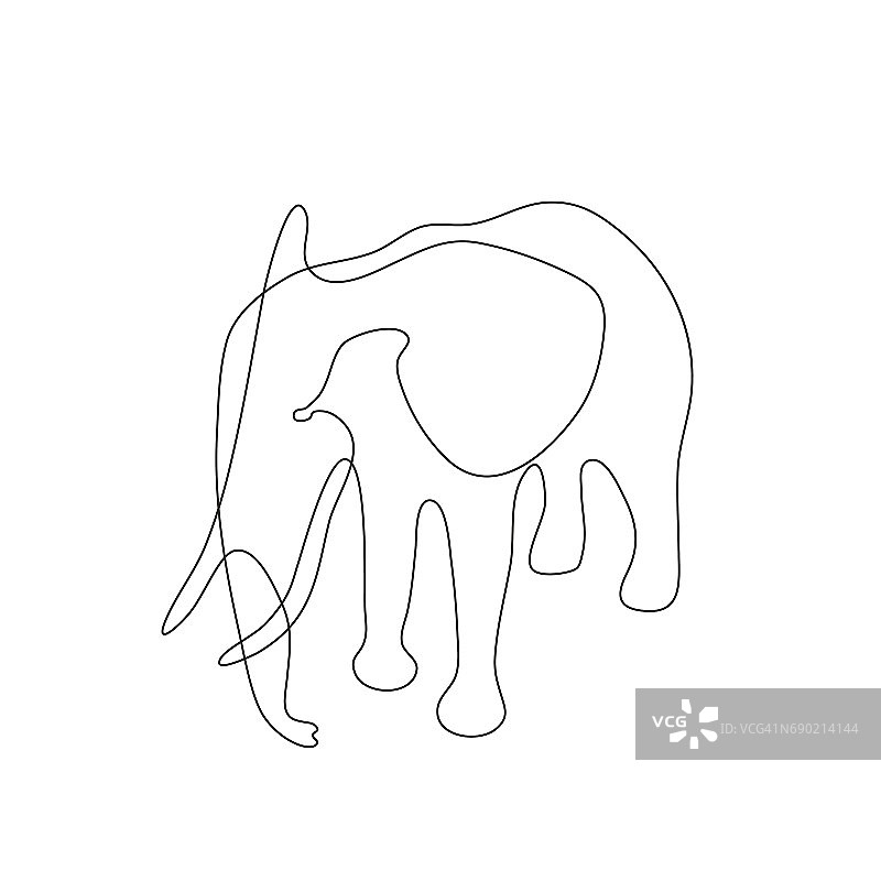 抽象的大象。孤立在白色背景上。矢量插图轮廓。图片素材