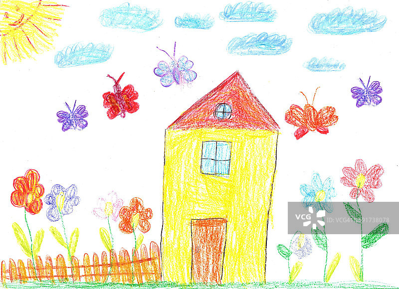 孩子在画房子图片素材