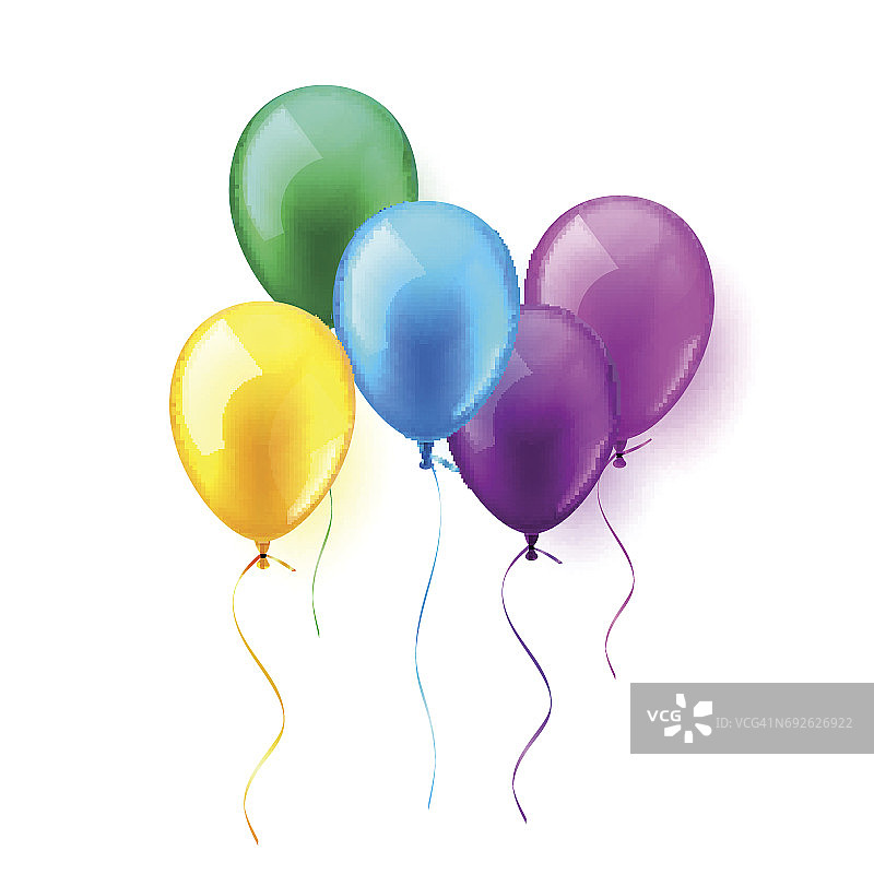 孤立现实的彩色光泽飞行气球集。生日聚会。Ribbon.Celebration。婚纪念日。矢量图图片素材