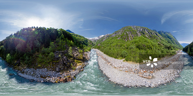 360度鸟瞰图-前往挪威布尔布林冰川的路上图片素材