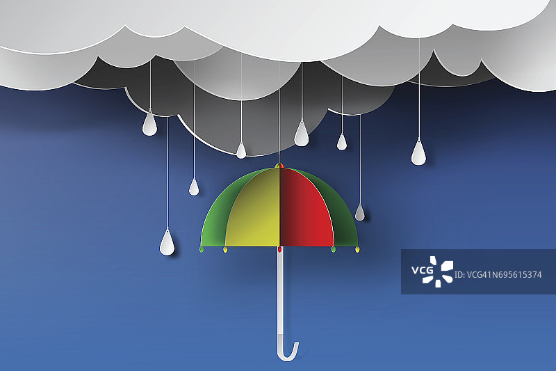 纸艺的彩色伞有雨季、蓝天、矢图片素材