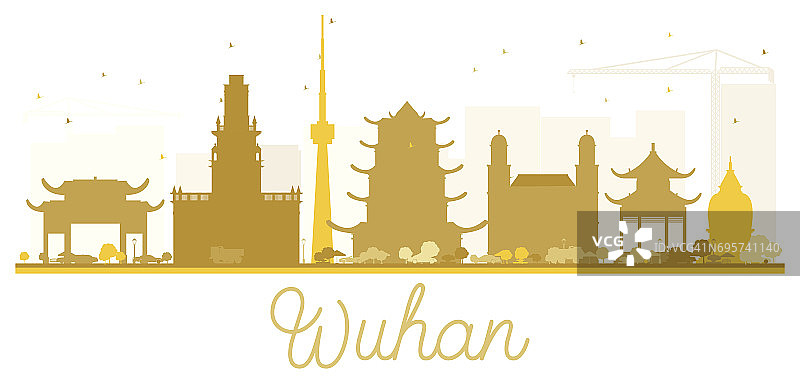 武汉城市天际线的金色剪影。图片素材