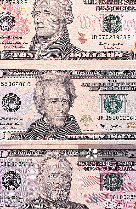 不同面额的美元纸币具有抽象的背景。图片素材