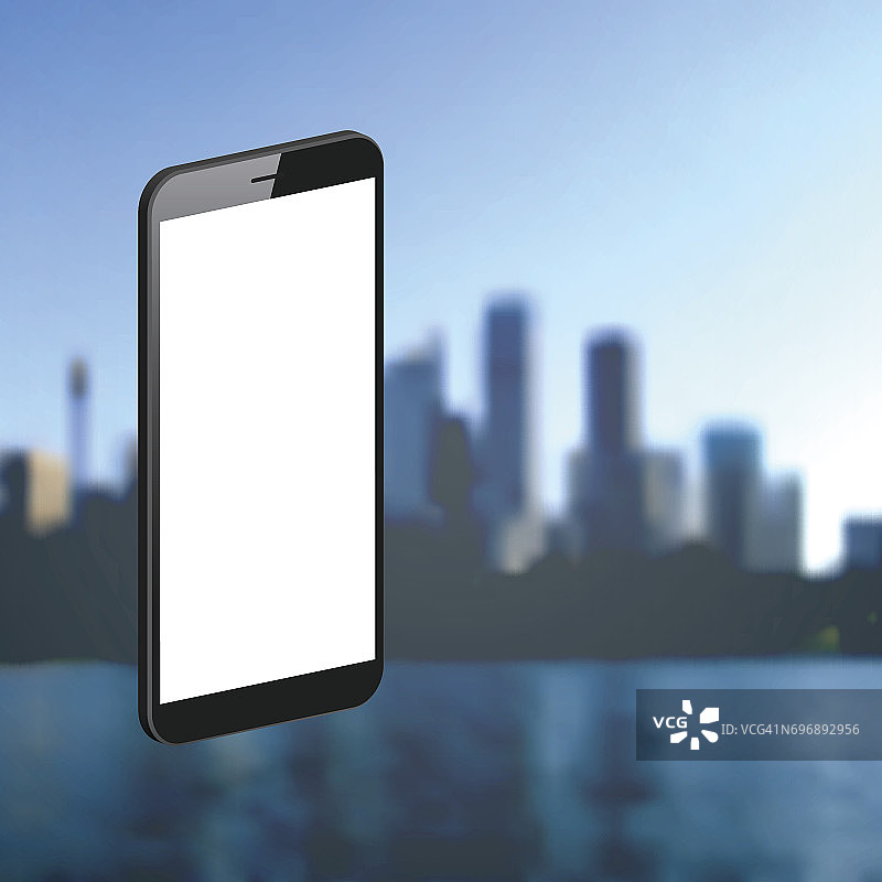 智能手机孤立的摩天大楼(城市景观)-等距手机模板图片素材