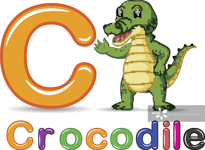 字母C和鳄鱼卡通图片素材