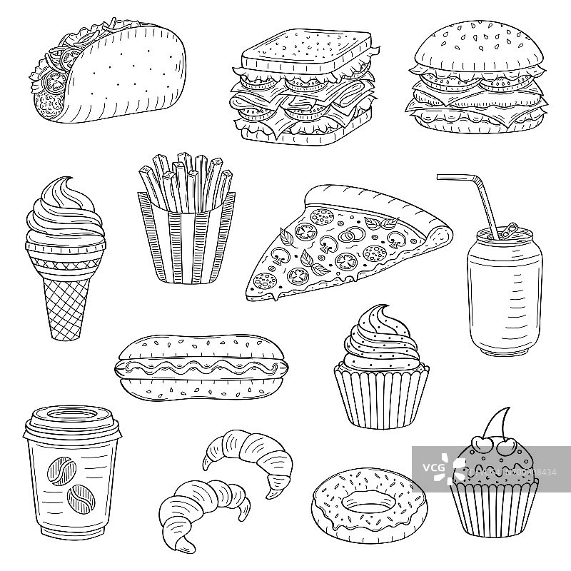 矢量手绘插图的快餐图片素材