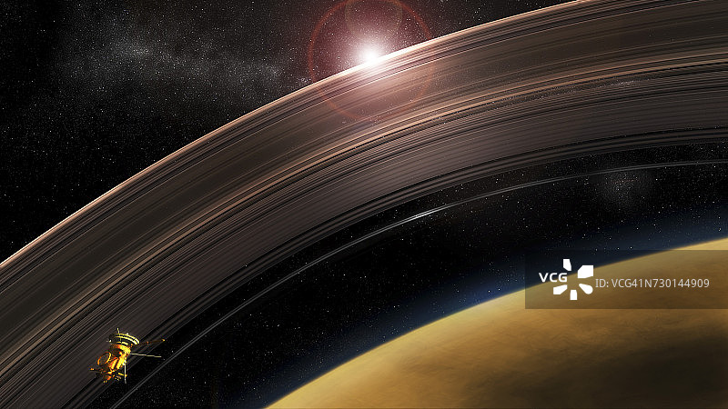 卡西尼号在土星环和土星本身之间运行着高风险轨道。图片素材