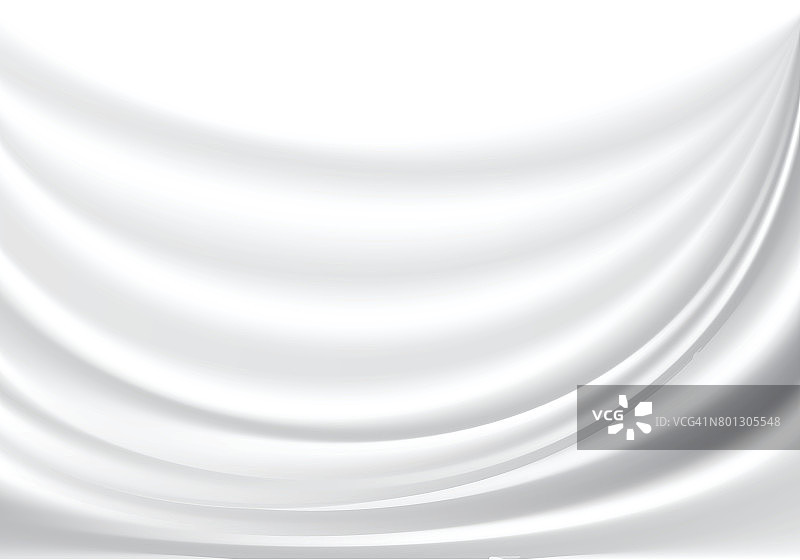 抽象的白色织物缎子波背景纹理矢量插图。图片素材