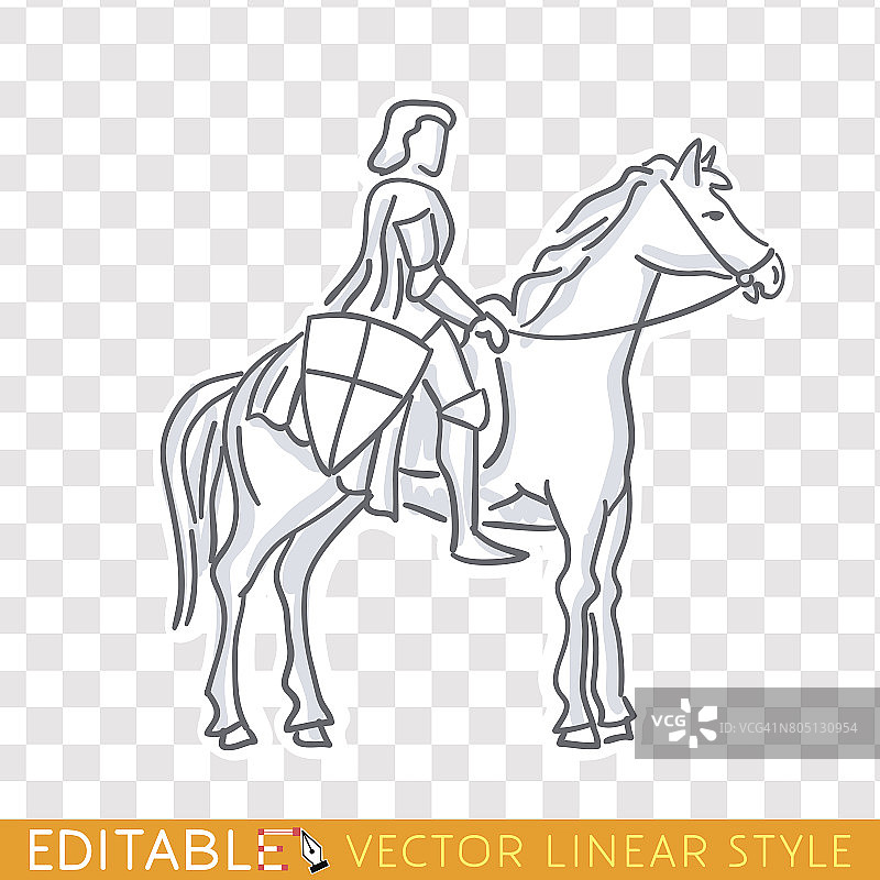 中世纪马背上的骑士标志。可编辑草图。股票向量。历史插图。图片素材