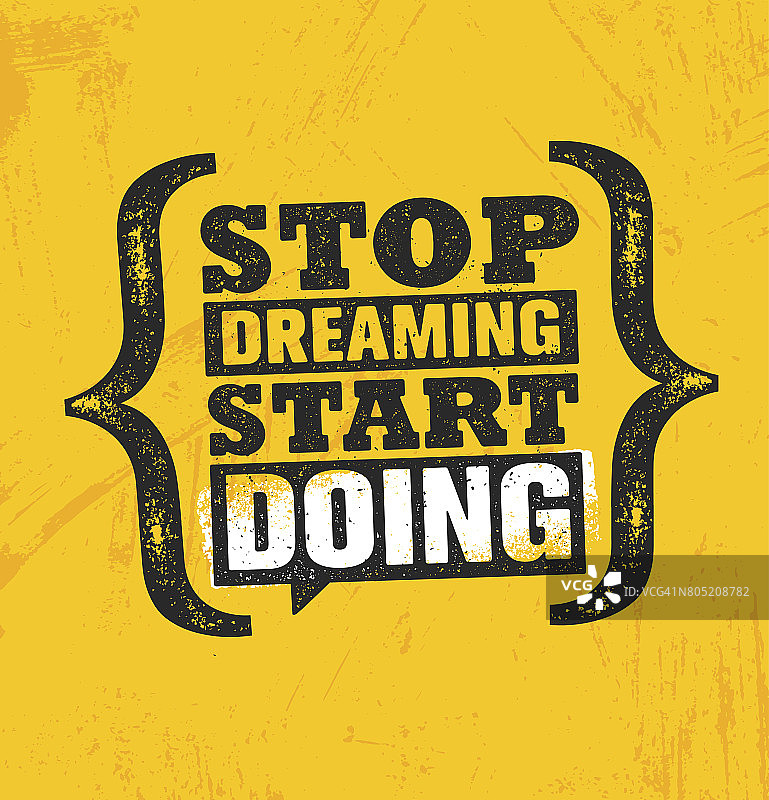 停止梦想，开始行动。鼓舞创意动机引用海报模板。矢量排版横幅设计概念图片素材