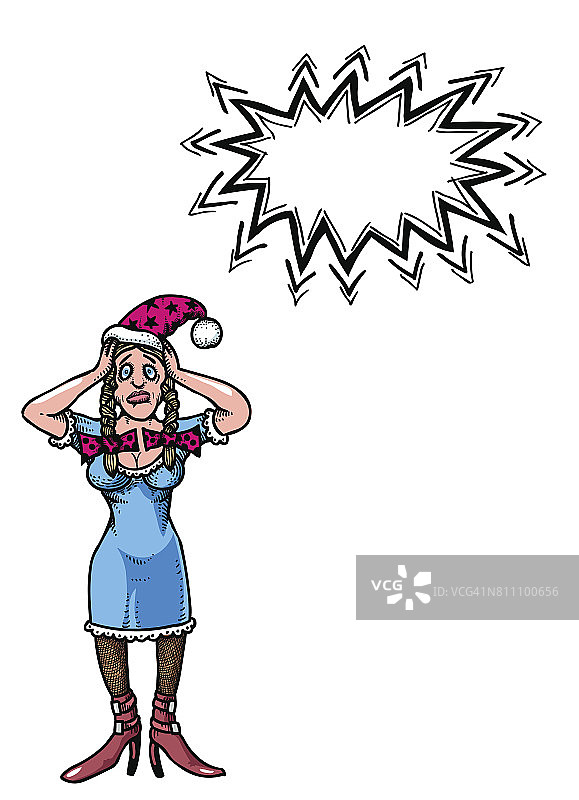 戴圣诞老人帽的压力女人-100图片素材