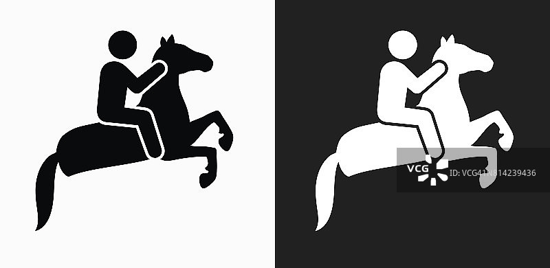 骑马图标上的黑色和白色矢量背景图片素材