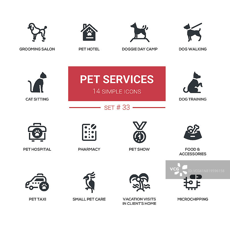 宠物服务-现代简单细线设计图标，象形图集图片素材